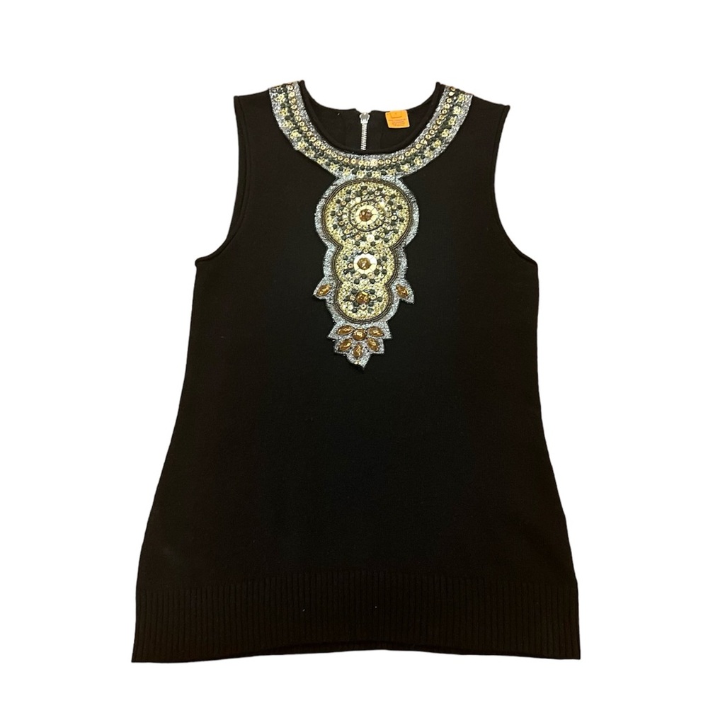 Tory Burch 100% Cashmere Sleeveless Sweater Embellished Rhinestone Black Small